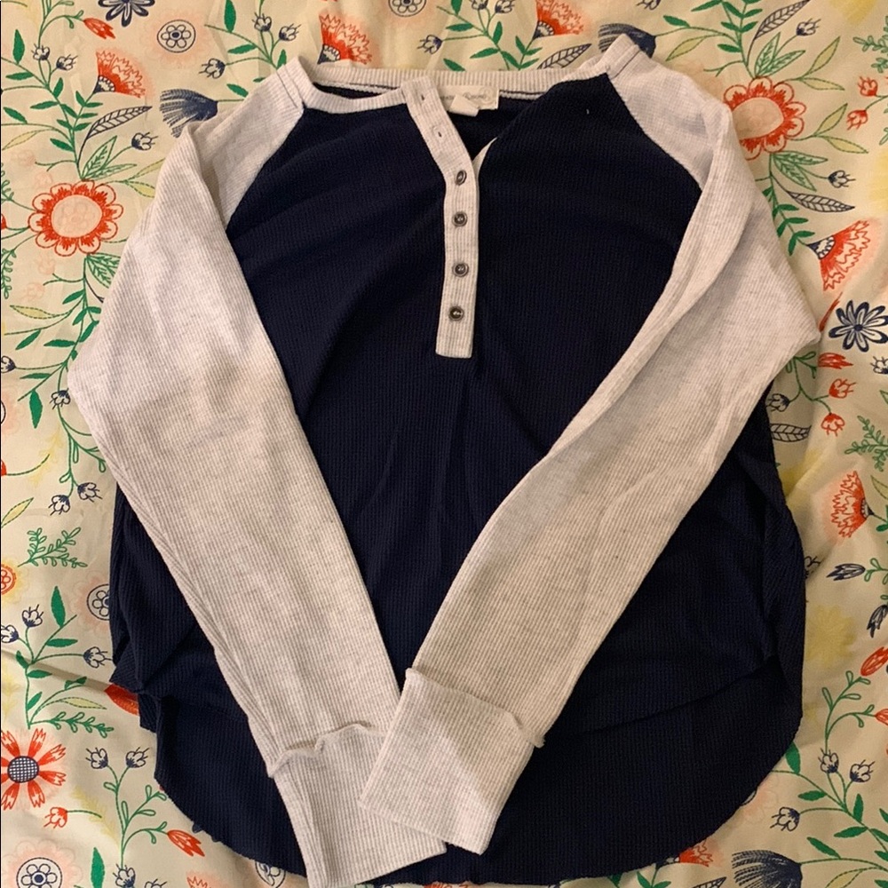 Treasure & Bond Navy and Light Gray Long Sleeve Tee